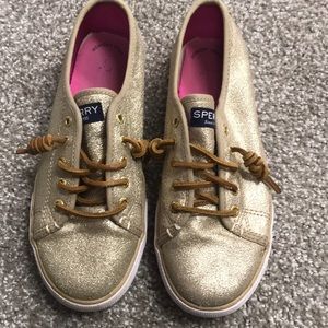 Gold sparkly Sperrys